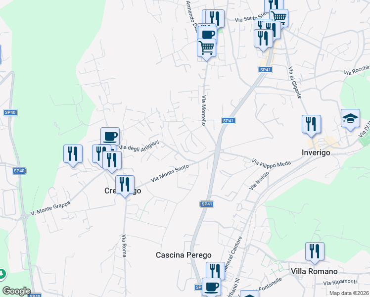 map of restaurants, bars, coffee shops, grocery stores, and more near 6 Via Belvedere in Cremnago