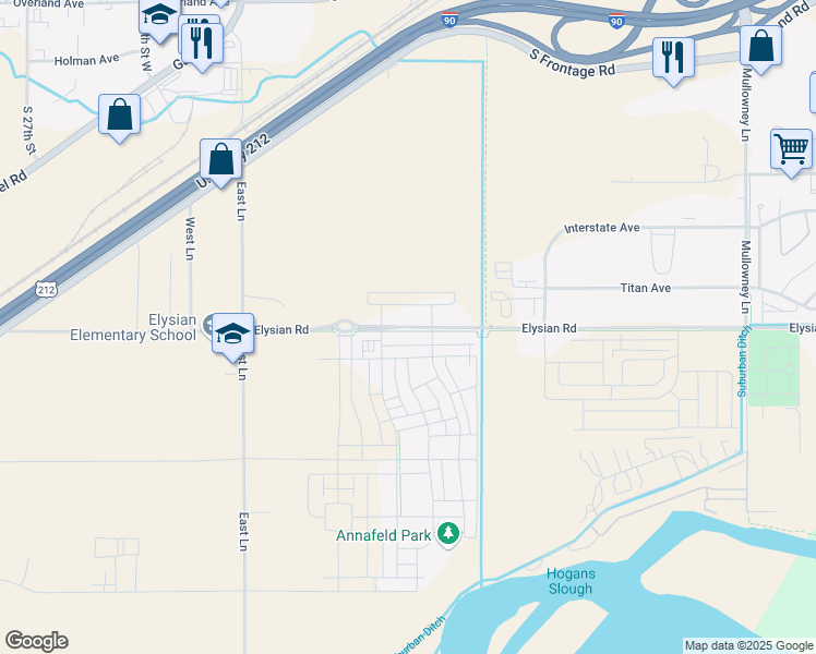 map of restaurants, bars, coffee shops, grocery stores, and more near 1635 Annas Garden Lane in Billings