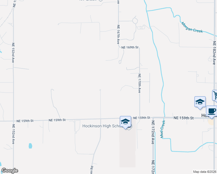 map of restaurants, bars, coffee shops, grocery stores, and more near 16212 Northeast 164th Avenue in Brush Prairie