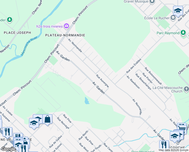 map of restaurants, bars, coffee shops, grocery stores, and more near 1256 Rue Auvergne in Mascouche