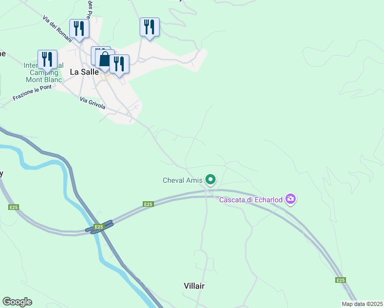 map of restaurants, bars, coffee shops, grocery stores, and more near 124 Frazione Echarlod in La Salle