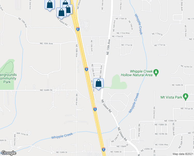 map of restaurants, bars, coffee shops, grocery stores, and more near 1205 Northeast 165th Way in Ridgefield