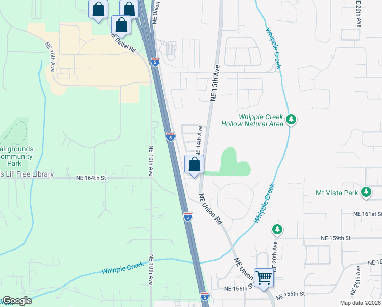 map of restaurants, bars, coffee shops, grocery stores, and more near 1205 Northeast 165th Way in Ridgefield