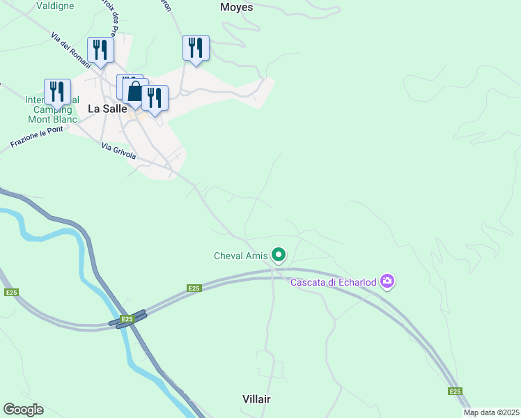 map of restaurants, bars, coffee shops, grocery stores, and more near 124 Frazione Echarlod in La Salle