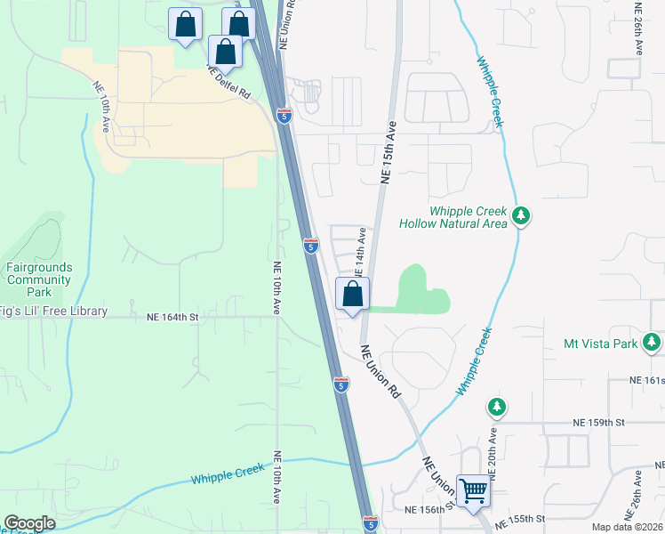 map of restaurants, bars, coffee shops, grocery stores, and more near 16516 Northeast 12th Avenue in Ridgefield