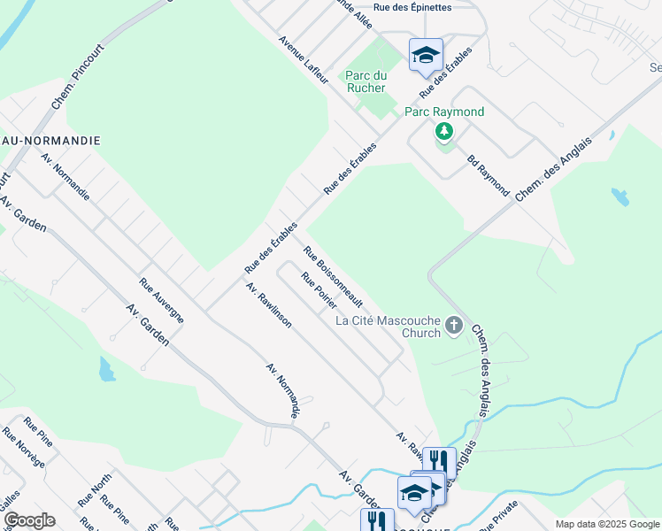 map of restaurants, bars, coffee shops, grocery stores, and more near 1401 Rue Boissonneault in Mascouche