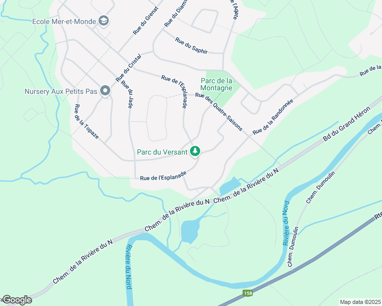 map of restaurants, bars, coffee shops, grocery stores, and more near 16460 Rue de l'Esplanade in Mirabel