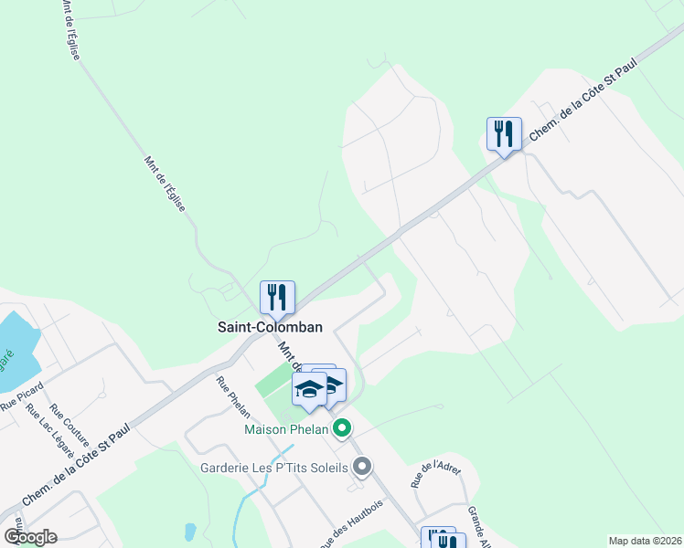 map of restaurants, bars, coffee shops, grocery stores, and more near Côte Saint Paul in Saint-Colomban