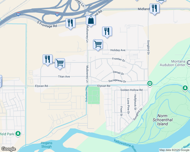 map of restaurants, bars, coffee shops, grocery stores, and more near 1447 Chanel Loop in Billings