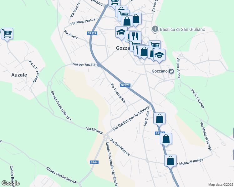 map of restaurants, bars, coffee shops, grocery stores, and more near 110 Via G. Verdi in Gozzano