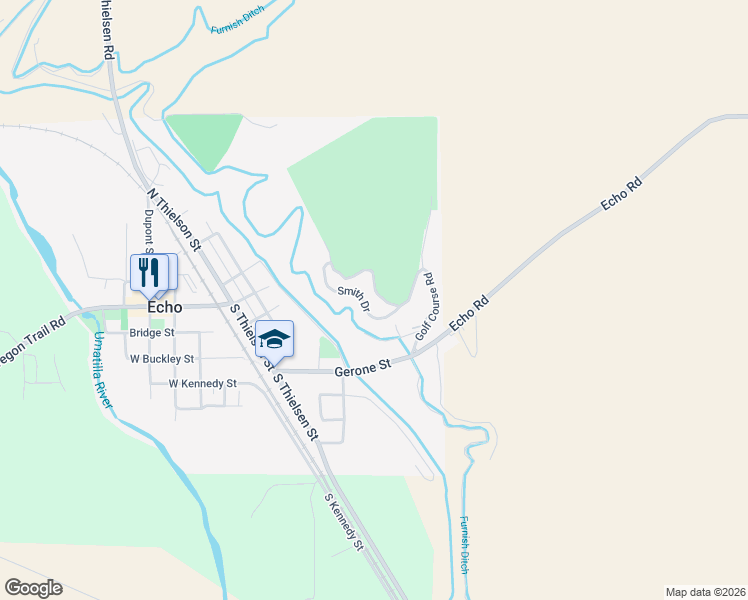 map of restaurants, bars, coffee shops, grocery stores, and more near 300 Golf Course Road in Echo