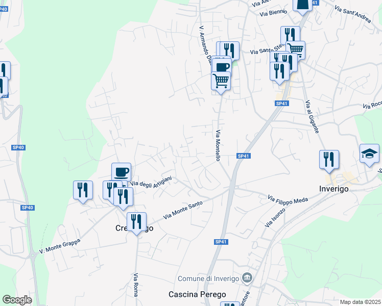 map of restaurants, bars, coffee shops, grocery stores, and more near 24 Via Fiume in Cremnago