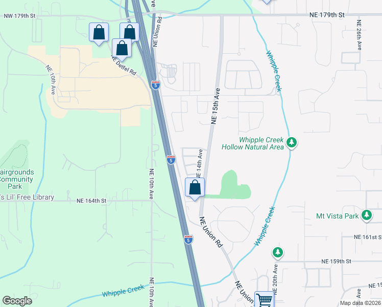 map of restaurants, bars, coffee shops, grocery stores, and more near 1310 Northeast 167th Street in Ridgefield