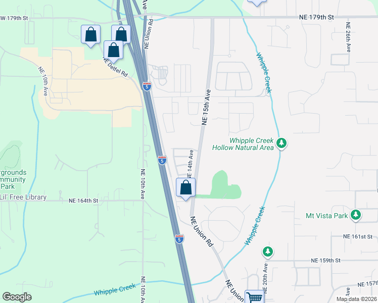 map of restaurants, bars, coffee shops, grocery stores, and more near 1317 Northeast 168th Street in Ridgefield