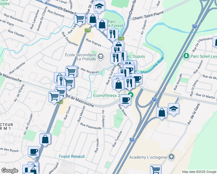 map of restaurants, bars, coffee shops, grocery stores, and more near 969 Rue le Gardeur in Mascouche