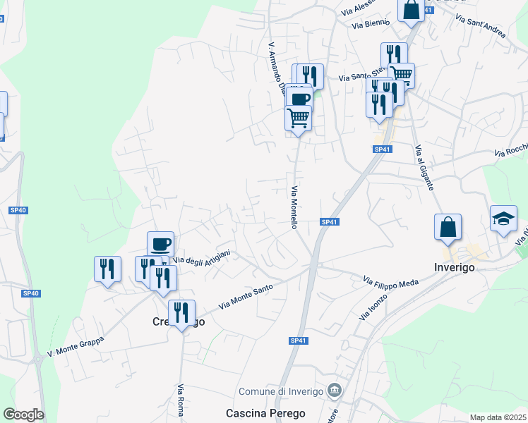 map of restaurants, bars, coffee shops, grocery stores, and more near 24 Via Fiume in Inverigo