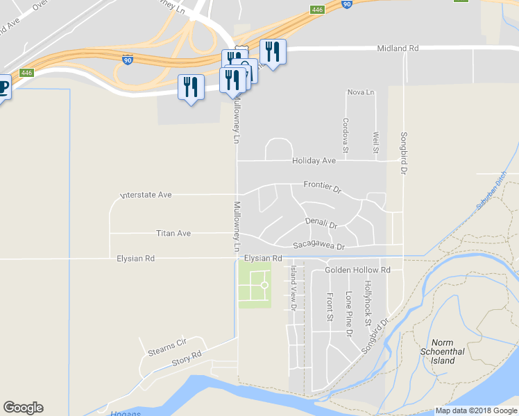 map of restaurants, bars, coffee shops, grocery stores, and more near 1449 Chanel Loop in Billings