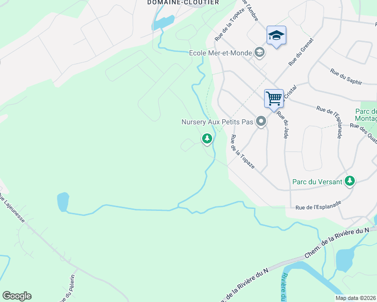 map of restaurants, bars, coffee shops, grocery stores, and more near Rue du Chevreuil in Mirabel