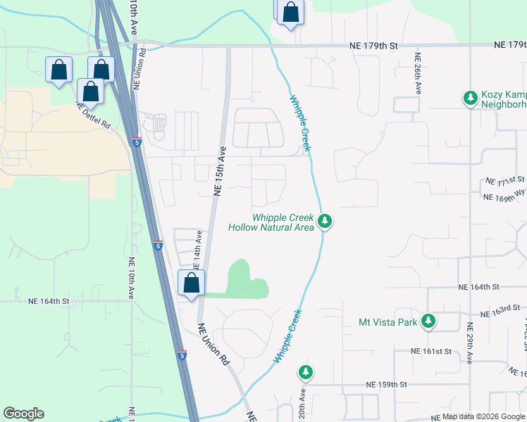 map of restaurants, bars, coffee shops, grocery stores, and more near 16906 Northeast 18th Avenue in Ridgefield