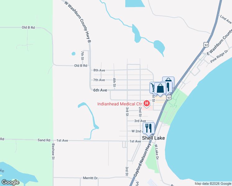 map of restaurants, bars, coffee shops, grocery stores, and more near 317 6th Avenue in Shell Lake