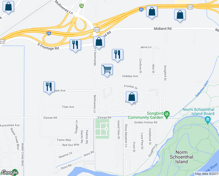 map of restaurants, bars, coffee shops, grocery stores, and more near 1404 Chanel Loop in Billings
