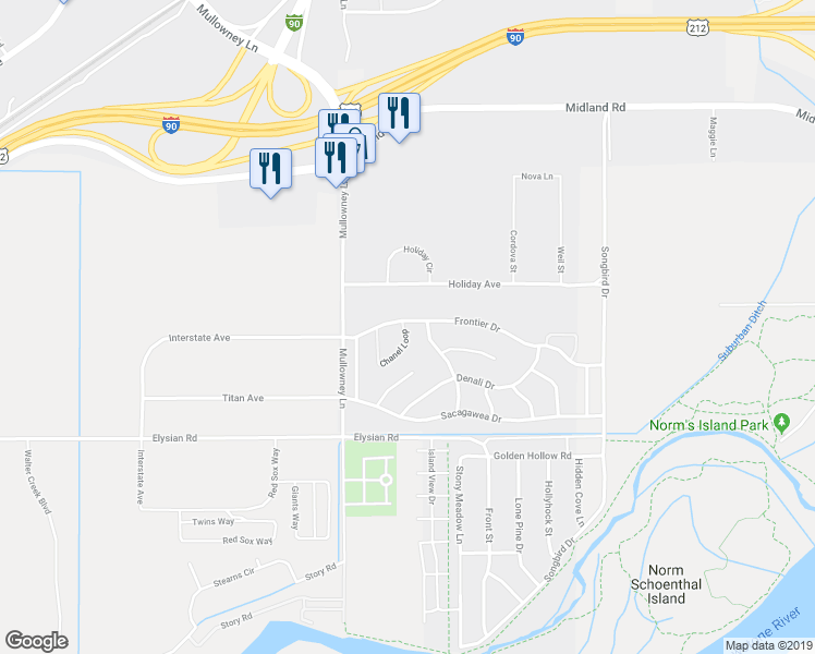 map of restaurants, bars, coffee shops, grocery stores, and more near 1411 Chanel Loop in Billings