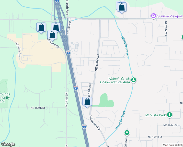 map of restaurants, bars, coffee shops, grocery stores, and more near 1403 Northeast 170th Circle in Ridgefield