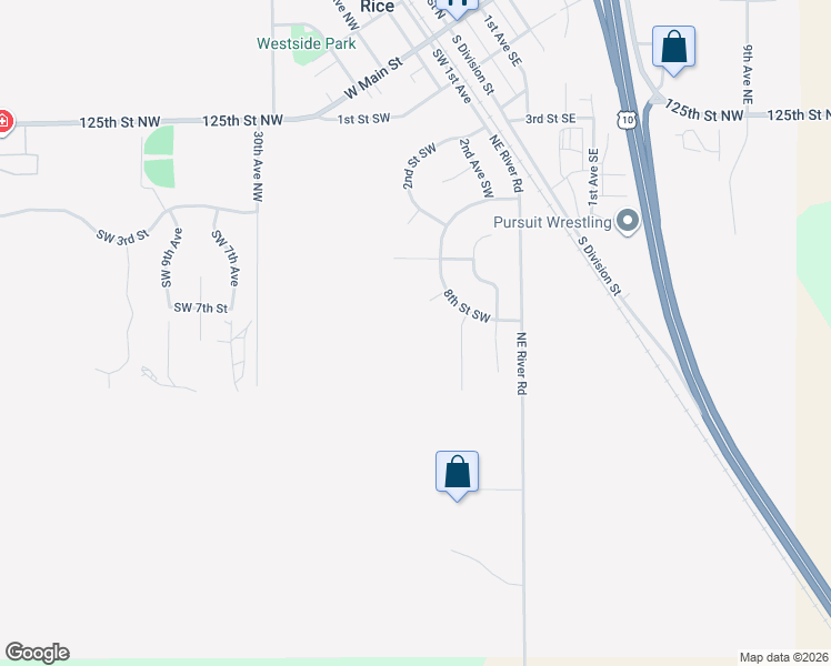 map of restaurants, bars, coffee shops, grocery stores, and more near 607 8th Street Southwest in Rice