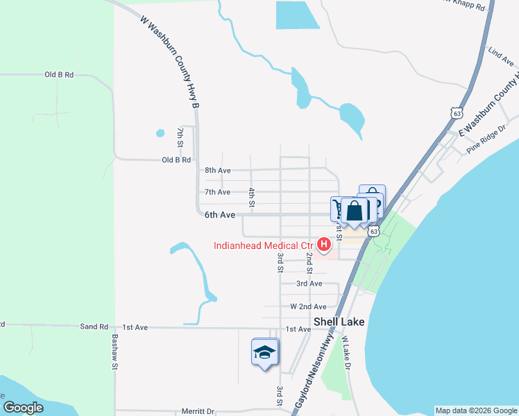 map of restaurants, bars, coffee shops, grocery stores, and more near 317 6th Avenue in Shell Lake