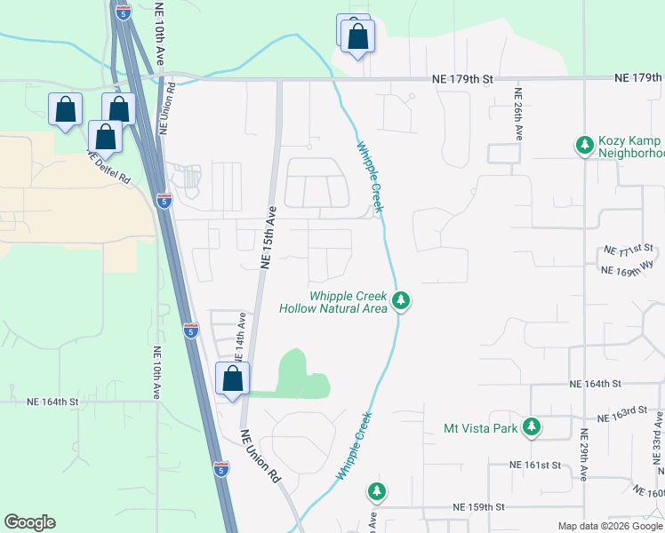 map of restaurants, bars, coffee shops, grocery stores, and more near 16906 Northeast 18th Avenue in Ridgefield