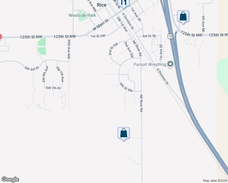 map of restaurants, bars, coffee shops, grocery stores, and more near 607 8th Street Southwest in Rice