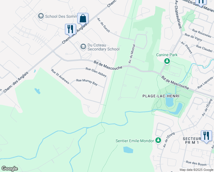 map of restaurants, bars, coffee shops, grocery stores, and more near 2099 Rue Glen Abbey in Mascouche