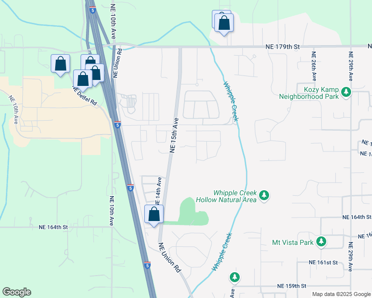 map of restaurants, bars, coffee shops, grocery stores, and more near 16912 Northeast 17th Avenue in Ridgefield