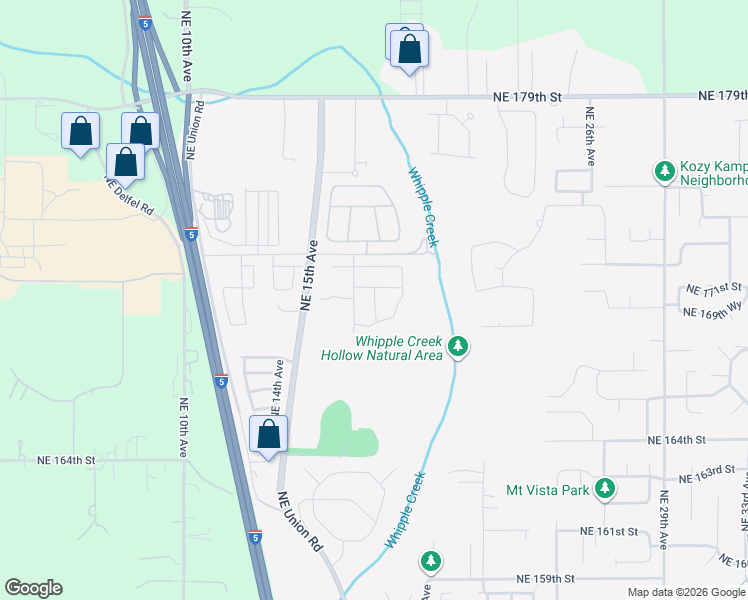 map of restaurants, bars, coffee shops, grocery stores, and more near 17005 Northeast 18th Avenue in Ridgefield