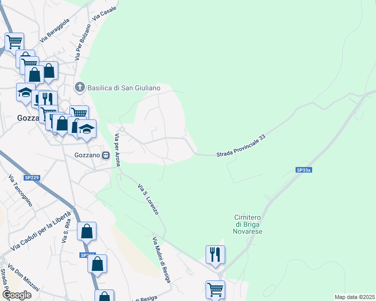 map of restaurants, bars, coffee shops, grocery stores, and more near 57 Via per Arona in Provincia di Novara