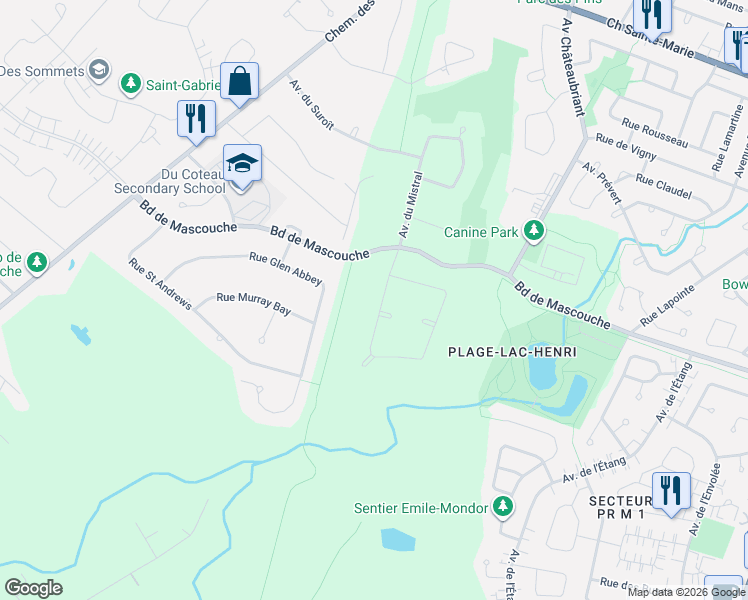 map of restaurants, bars, coffee shops, grocery stores, and more near 1269 Croissant Augusta in Mascouche