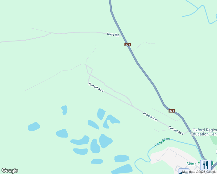 map of restaurants, bars, coffee shops, grocery stores, and more near Sunset Avenue in Oxford