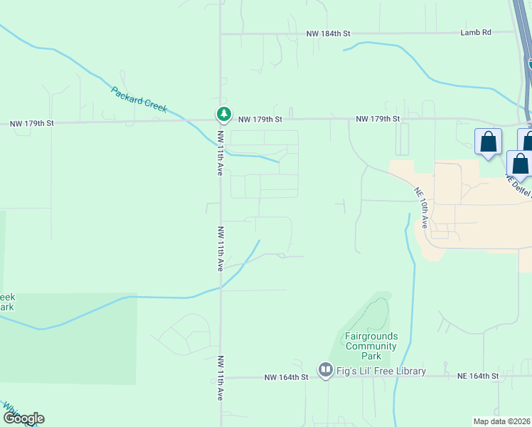 map of restaurants, bars, coffee shops, grocery stores, and more near 17323 Northwest 11th Avenue in Ridgefield