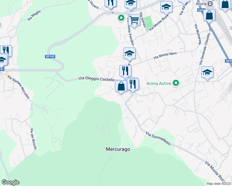 map of restaurants, bars, coffee shops, grocery stores, and more near 6 Via San Giorgio in Arona
