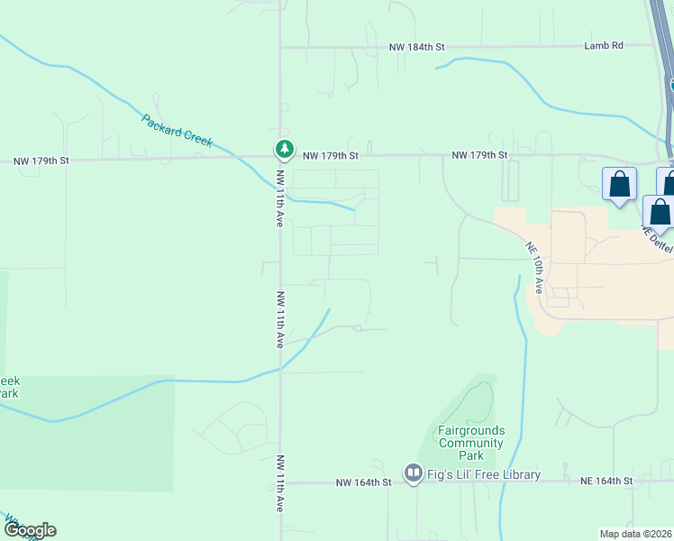 map of restaurants, bars, coffee shops, grocery stores, and more near 17323 Northwest 11th Avenue in Ridgefield