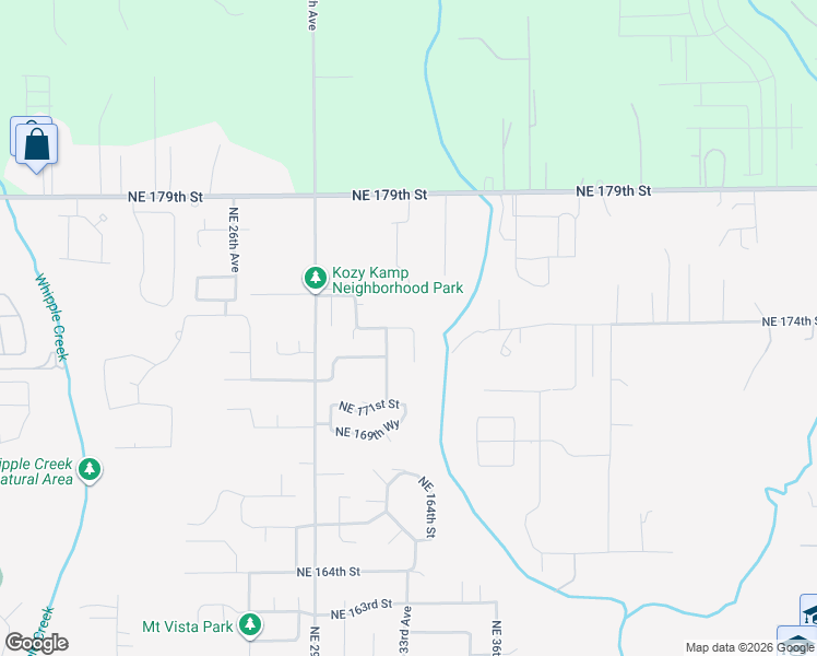 map of restaurants, bars, coffee shops, grocery stores, and more near Northeast 174th Street in Ridgefield