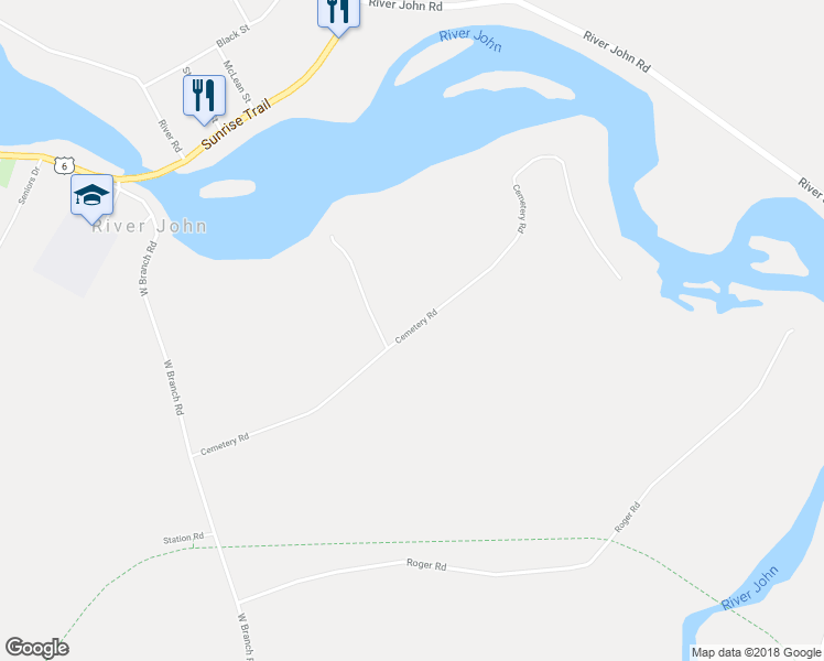 map of restaurants, bars, coffee shops, grocery stores, and more near Cemetery Road in River John