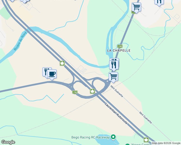 map of restaurants, bars, coffee shops, grocery stores, and more near Rue de la Chapelle in Mirabel