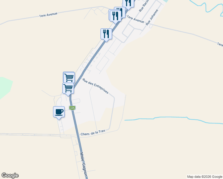 map of restaurants, bars, coffee shops, grocery stores, and more near 85 Rue des Entreprises in Sainte-Anne-des-Plaines