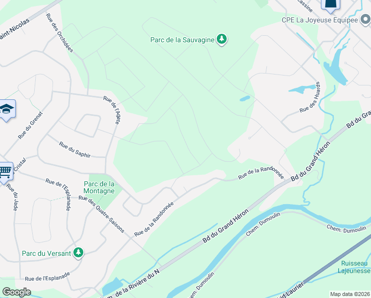 map of restaurants, bars, coffee shops, grocery stores, and more near 16940 Rue Du Zircon in Mirabel