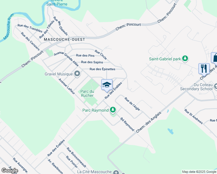 map of restaurants, bars, coffee shops, grocery stores, and more near 878 Rue des Saules in Mascouche