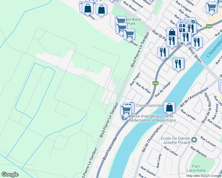 map of restaurants, bars, coffee shops, grocery stores, and more near 5 Montée des Arsenaux in Le Gardeur