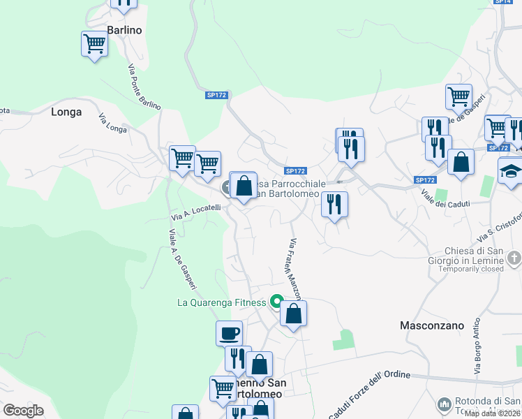 map of restaurants, bars, coffee shops, grocery stores, and more near 24 Via Bettoni in Almenno San Bartolomeo