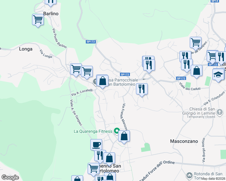 map of restaurants, bars, coffee shops, grocery stores, and more near 24 Via Bettoni in Almenno San Bartolomeo