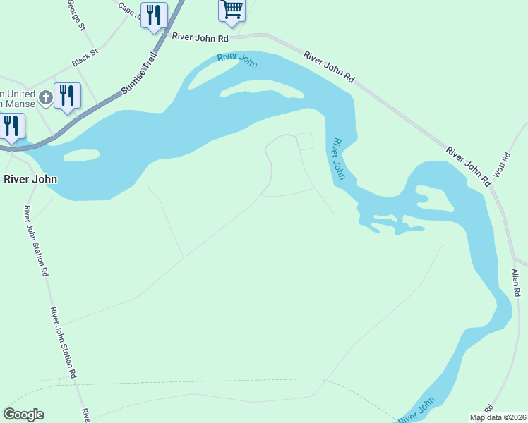 map of restaurants, bars, coffee shops, grocery stores, and more near 210 Cemetery Road in River John